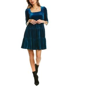 Maison Tara square neck velvet mini dress